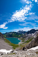 Naklejka na ściany i meble Lüner Lake and its surrounding mountains (Vorarlberg, Austria)