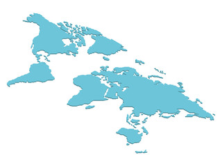 Isometric map of World. Blue land silhouette on white background. 3D vector illustration