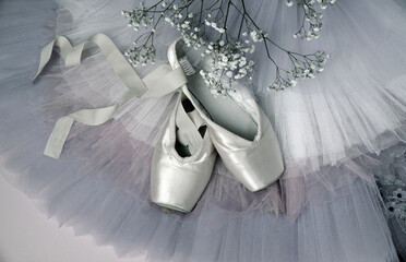 pointe shoes ballet tutu with white flowers