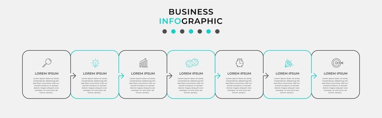 Vector Infographic design business template with icons and 7 options or steps. Can be used for process diagram, presentations, workflow layout, banner, flow chart, info graph