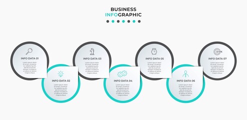 Vector Infographic design business template with icons and 7 options or steps. Can be used for process diagram, presentations, workflow layout, banner, flow chart, info graph