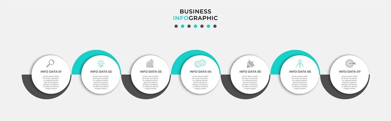 Vector Infographic design business template with icons and 7 options or steps. Can be used for process diagram, presentations, workflow layout, banner, flow chart, info graph