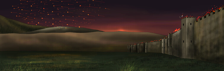 fiery arrows fired from the castle walls
