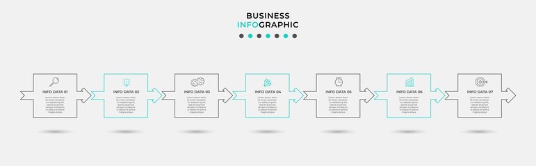 Vector Infographic design business template with icons and 7 options or steps. Can be used for process diagram, presentations, workflow layout, banner, flow chart, info graph