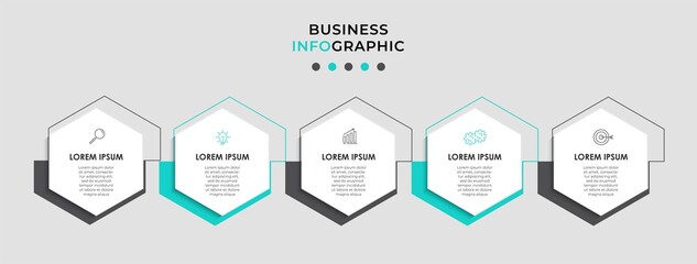 Vector Infographic design business template with icons and 5 options or steps. Can be used for process diagram, presentations, workflow layout, banner, flow chart, info graph