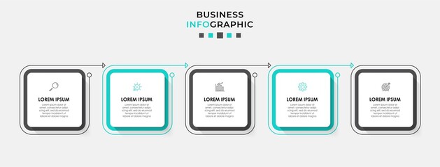 Vector Infographic design business template with icons and 5 options or steps. Can be used for process diagram, presentations, workflow layout, banner, flow chart, info graph