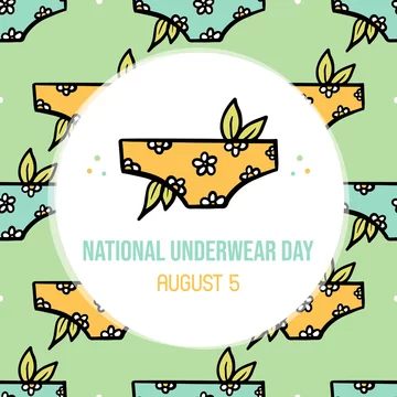 National Underwear Day vector cartoon style greeting card, illustration  with floral women's panties, underwear seamless pattern background. August  5. Stock Vector