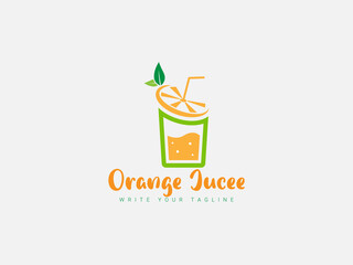 Orange Juice Logo With Glass Orange Slice, Natural Drinking, Healthy Drinking Juice, Sweet Drinking Vector Logo.