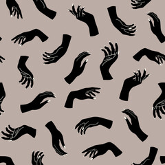 Vector seamless modern pattern with magical hands and wrist. Bohemian aesthetic background for print, fabric, textile, wallpaper