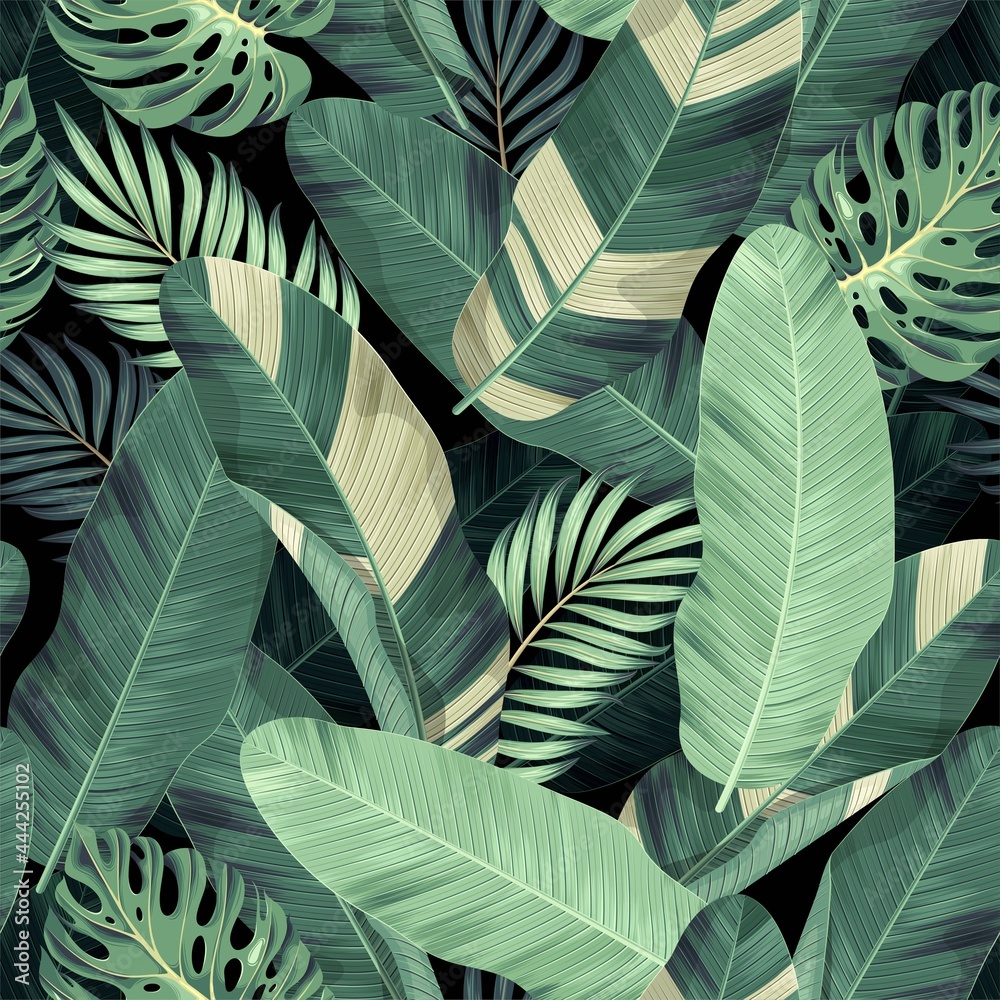 Wall mural vector seamless pattern with exotic palm leaves - Wall murals