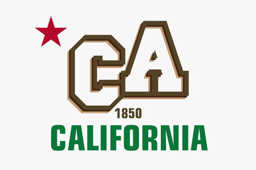 California Inscription and Founded 1850. Illustration.