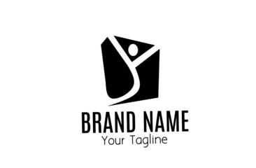 The letter D and Y logo with the icon of someone raising their hand in joy