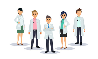 Team of doctors. Male and female doctors. medical staff, Flat vector cartoon character illustration.