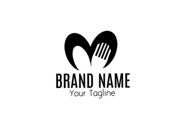 Letter M logo with spoon and fork icon