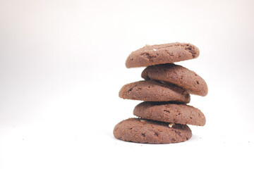 stack of chocolate cookies isolated on white 