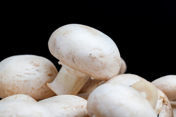 unwashed mushrooms champignon during cooking