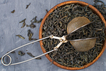 top view of large leaf black tea