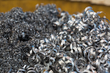 Turning and miling scrap of steel background