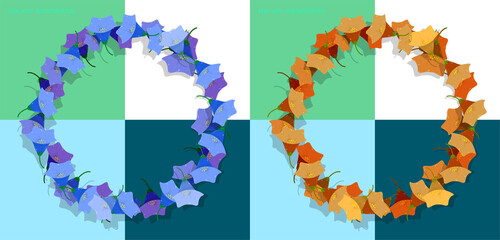 Realistic flower bell circle frame, wreath. Summer flowers for bouquet and decoration. Vector for any background color