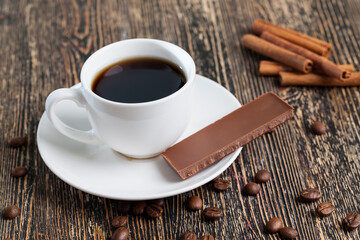 coffee with a mug and milk chocolate