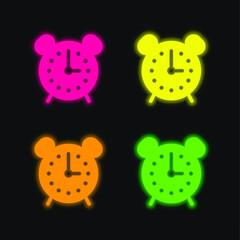 Alarm Clock four color glowing neon vector icon