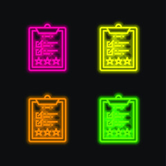 Assessment four color glowing neon vector icon