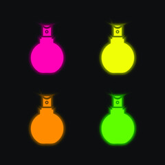 Bathroom Spray Bottle four color glowing neon vector icon