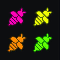 Bee four color glowing neon vector icon