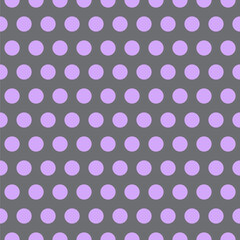 Seamless vector pattern. Circles ornament. Polka dots background. Purple and grey colors. Endless design. Print for textile, clothes, gift wrapping paper, cards, web and design. Retro girly print. 