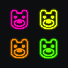 Bear Head four color glowing neon vector icon