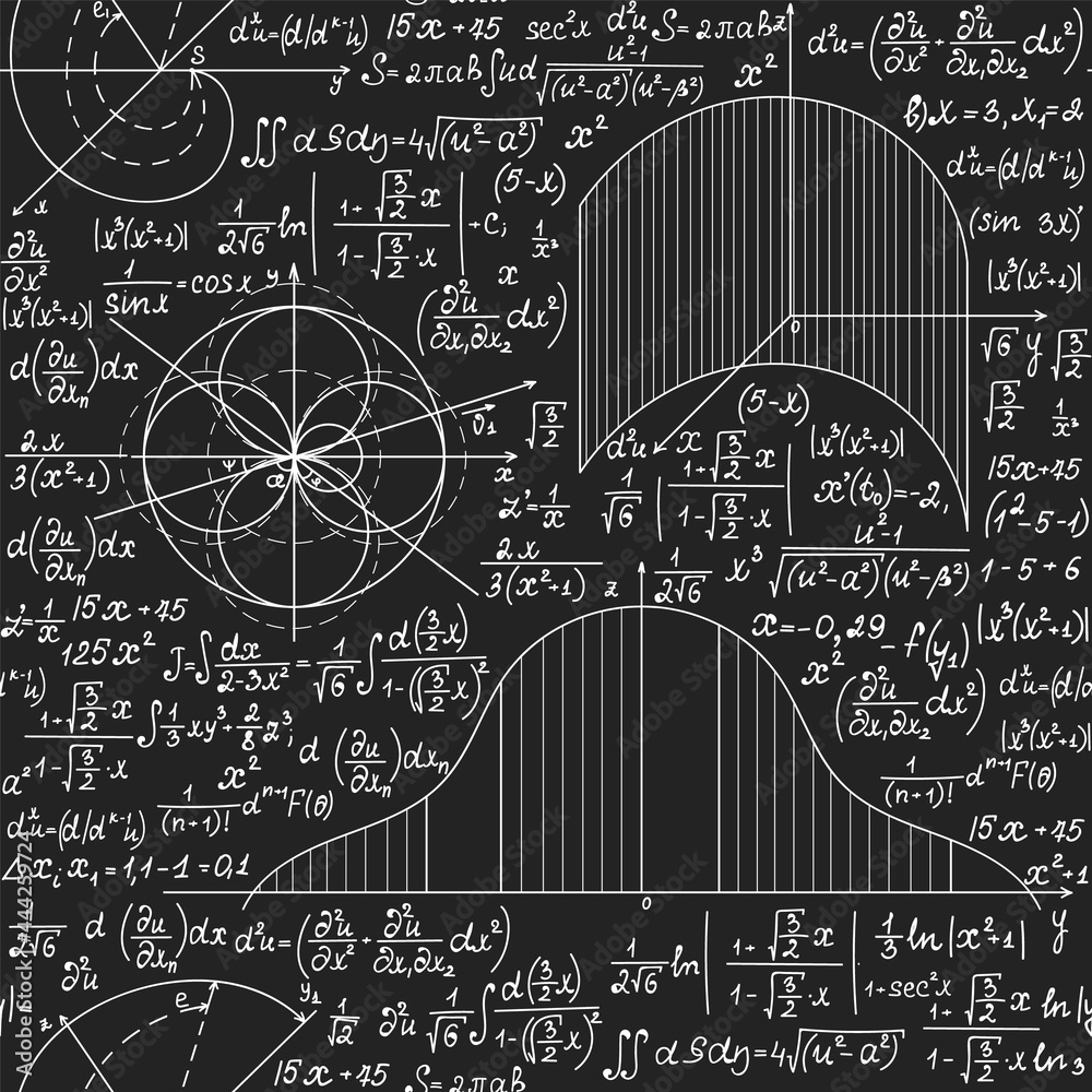 Wall mural mathematical vector seamless pattern with handwritten math formulas, calculations, equations. you ca
