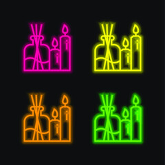 Aromatherapy four color glowing neon vector icon