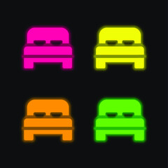 Bed four color glowing neon vector icon