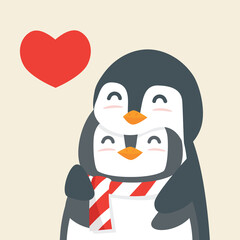 Cute Penguin couple hugs vector