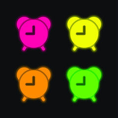 Alarm Clock four color glowing neon vector icon