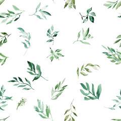 Watercolor greenery seamless pattern for fabric. Woodland greenery  seamless paper, Green leaf natural repeat, eucalyptus green background seamless