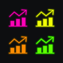 Analytics four color glowing neon vector icon