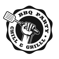 A black and white vintage badge for a BBQ theme