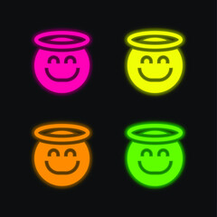 Angel four color glowing neon vector icon
