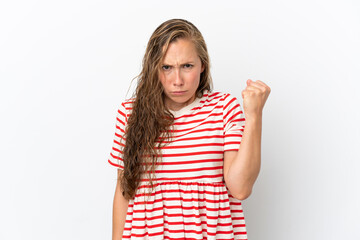Young caucasian woman isolated on white background with unhappy expression