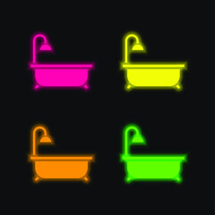 Bathtub four color glowing neon vector icon