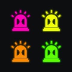 Obraz premium Alarm four color glowing neon vector icon