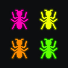 Ant four color glowing neon vector icon