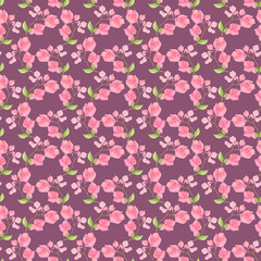 Intertwining seamless pattern with delicate pink bougainvillea flowers.