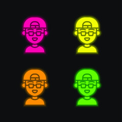 Boy four color glowing neon vector icon