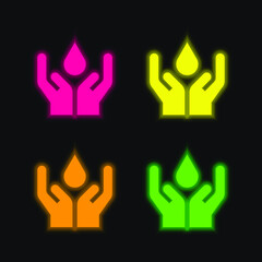 Blood four color glowing neon vector icon