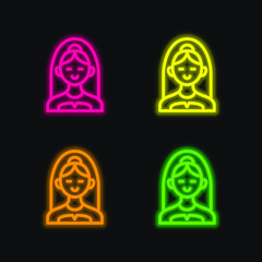 Bride Bust four color glowing neon vector icon