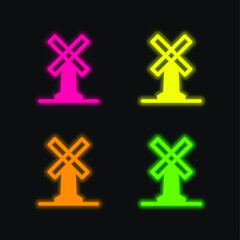 Big Windmill four color glowing neon vector icon