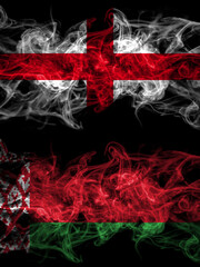 Flag of England, English and Belarus, Belarusian countries with smoky effect
