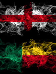 Flag of England, English and Benin, Beninese countries with smoky effect